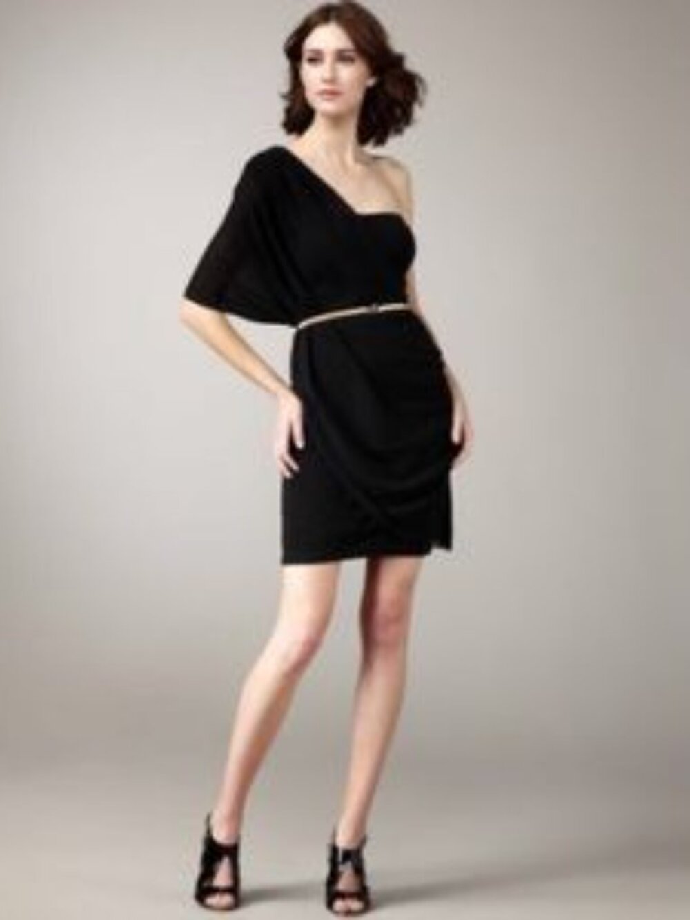 Alice + Olivia Black Knit Draped Bara One Shoulder Mini Dress XS